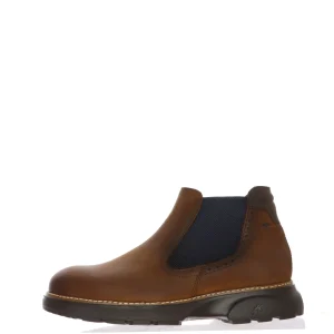 Stivaletto marrone e cuoio  in pelle invecchiata con elastico e cerniera Fluchos