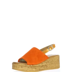 Sandalo fascione arancio con zeppa Tamaris