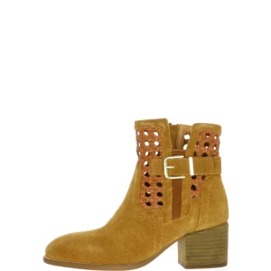 Tronchetto in pelle scamosciata e intreccio con fibbia taupe o cuoio  Cafènoir