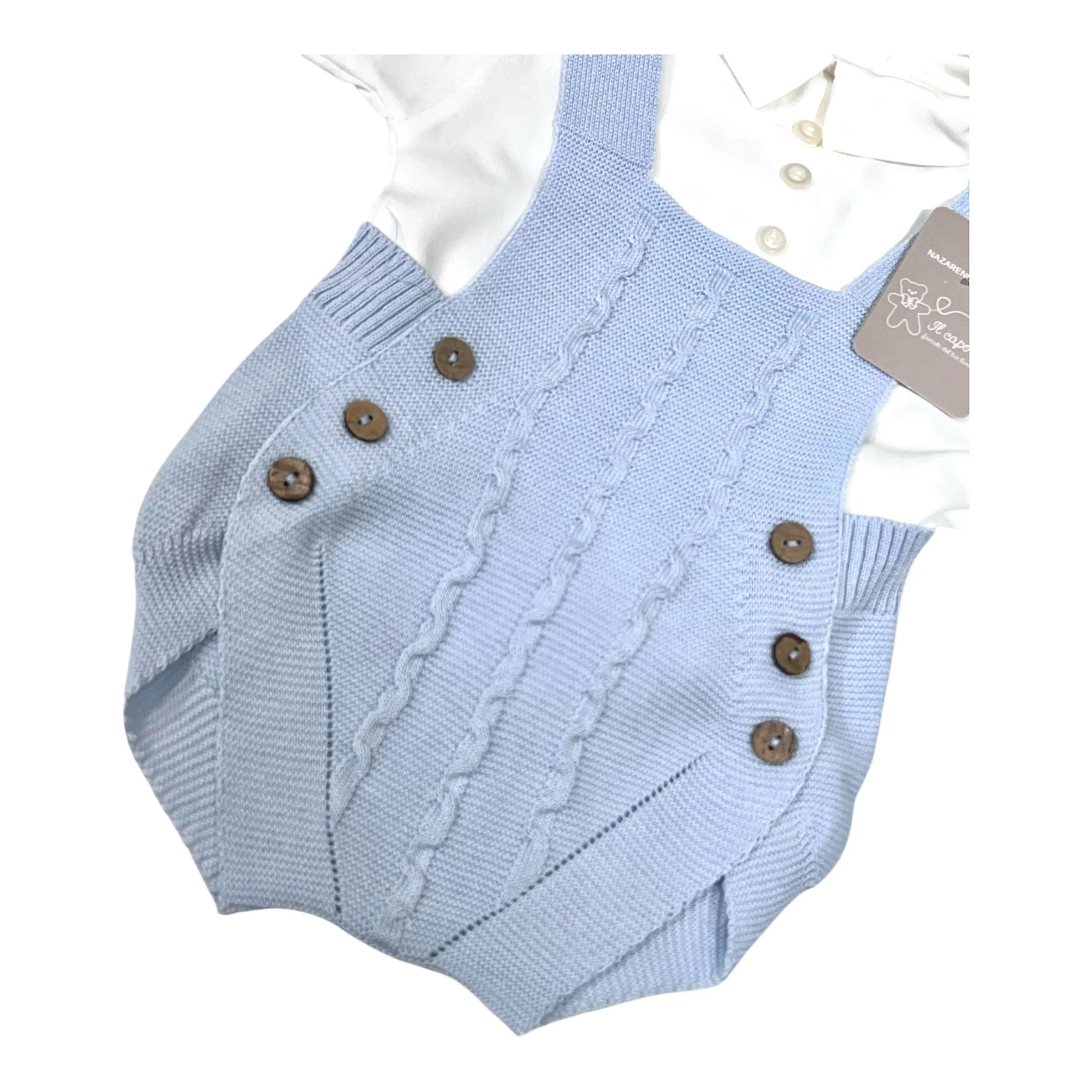 Nazareno Gabrielli Set In Filo Pagliaccetto-Camicia-Cuffietta-Scarpine - immagine 3