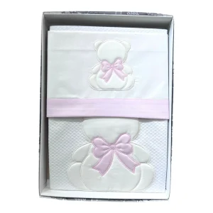 Ornella Coordinato Cotone Orso Fiocco Per Carrozzina/Nextome Copertina Lenzuola Sopra Sotto e Federa