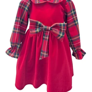Abitino In Velluto e Tartan Natalizio Da Bambina
