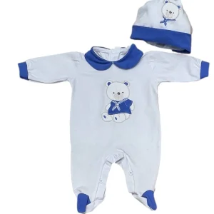 Tenerotti Tutina in Cotone Nascita Con Ricamo Orsetto Marinaio