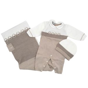 Nazareno Gabrielli Set in Filo Tre Pezzi Nascita Tutina Cappellino Scialle