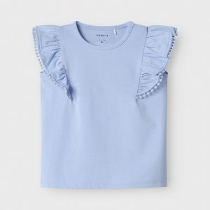 T-SHIRT M/C CELESTE CON VOLANT – NAME IT