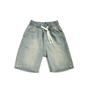 Rebel Bermuda Ragazzo Jeans Sabbiato con Elastico in vita