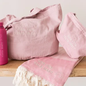 Set Mare "Cinque Terre" Rosa (Telo mare+Borsa+Pochette+Borraccia)