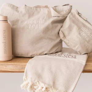 Set Mare "Cinque Terre" Natural (Telo mare+Borsa+Pochette+Borraccia)