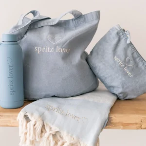 Set Mare "Cinque Terre" Azzurro (Telo mare+Borsa+Pochette+Borraccia)