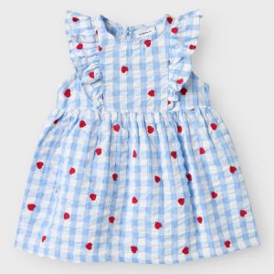 VESTITO A QUADRI CELESTE CON CUORI – NAME IT