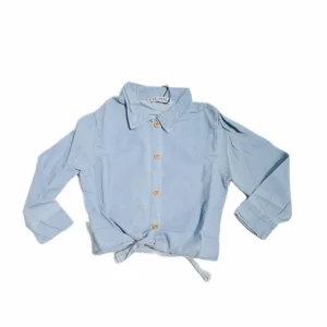 Camicia con Nodo Bambina in Cotone Effetto jeans
