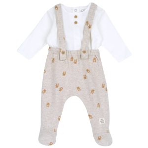 COMPLETO MAGLIA M/L B.CA CON SALOPETTE BEIGE CON ORSETTI – Chicco