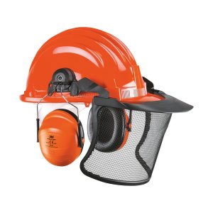 kit boscaiolo – elmetto in polietilene completo di schermo a rete metallica e cuffie