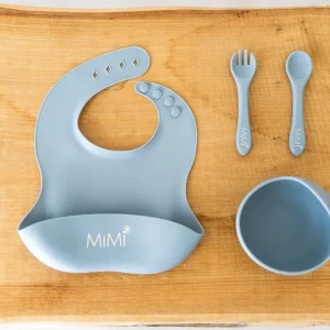 Set Svezzamento in silicone azzurro polvere con Bavaglino personalizzato