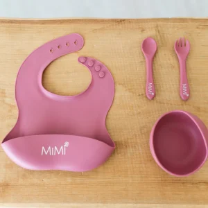 Set Svezzamento in silicone rosa antico con Bavaglino personalizzato