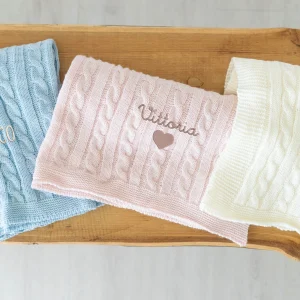 Copertina Treccia Misto Lana con Ricamo