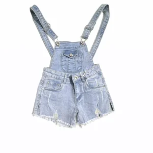 Salopette Bambina Jeans Sfrangiato con Pattina Rimovibile