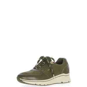 Sneakers verde oliva con lacci e cerniera Tamaris