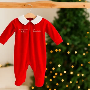 Tutina in Ciniglia Natale Rossa con ricamo personalizzato (collo a punta)