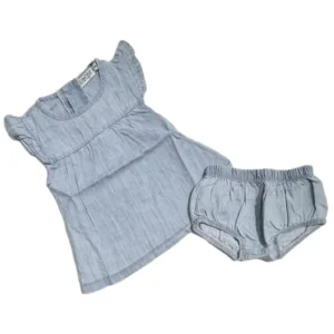 Vestito Dirkje Neonata con Mutandina in Jeans Leggero 100% Cotone